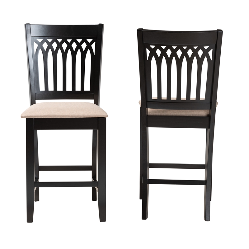 Baxton Studio Genesis Beige Fabric and Dark Brown Finished Wood Counter Stool