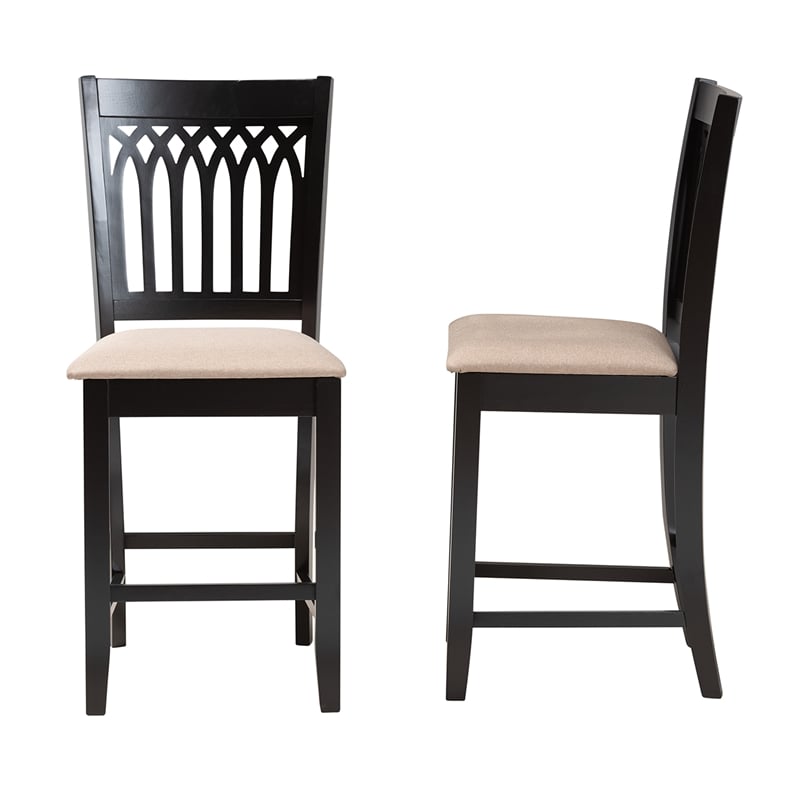 Baxton Studio Genesis Beige Fabric and Dark Brown Finished Wood Counter Stool