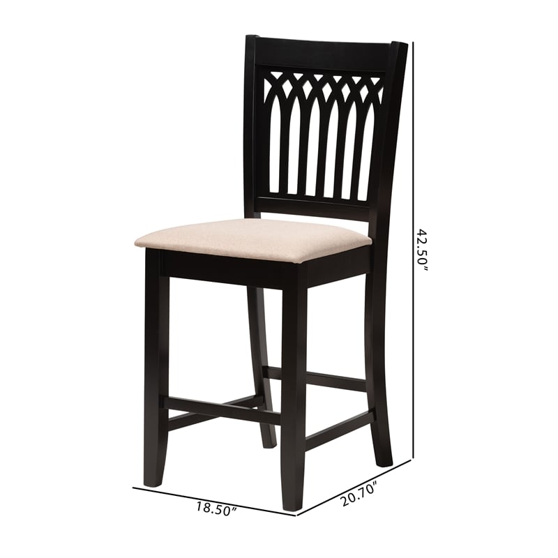 Baxton Studio Genesis Beige Fabric and Dark Brown Finished Wood Counter Stool