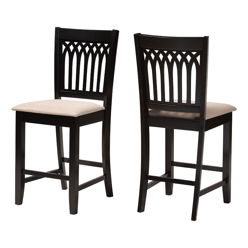 Baxton Studio Genesis Beige Fabric and Dark Brown Finished Wood Counter Stool