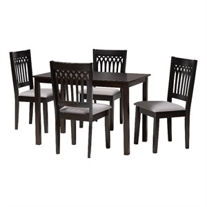 Baxton Studio Genesis Gray Fabric and Dark Brown Wood 5-Piece Dining Set