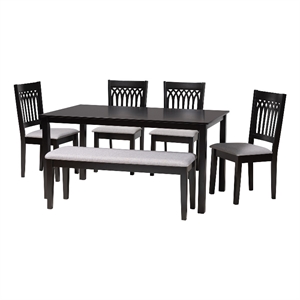 Baxton Studio Genesis Gray Fabric and Dark Brown Wood 6-Piece Dining Set