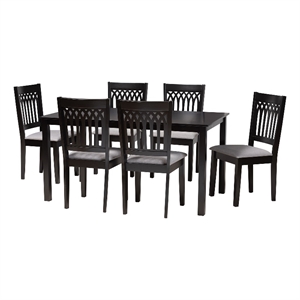 Baxton Studio Genesis Gray Fabric and Dark Brown Wood 7-Piece Dining Set