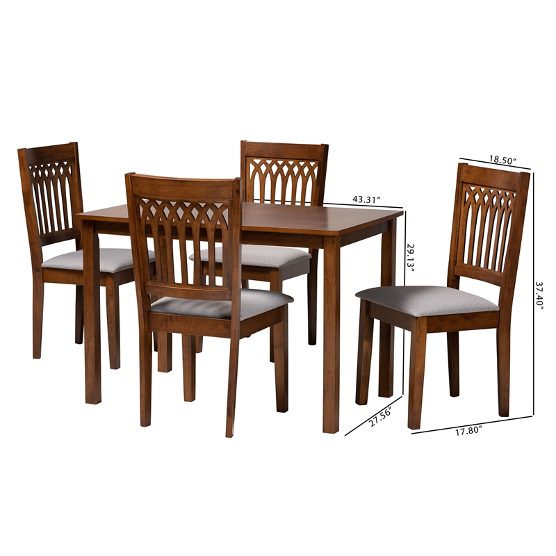 Baxton Studio Genesis Gray Fabric and Walnut Brown Wood 5-Piece Dining Set
