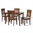 Baxton Studio Genesis Gray Fabric and Walnut Brown Wood 5-Piece Dining Set