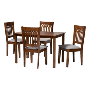Baxton Studio Genesis Gray Fabric and Walnut Brown Wood 5-Piece Dining Set