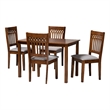 Baxton Studio Genesis Gray Fabric and Walnut Brown Wood 5-Piece Dining Set