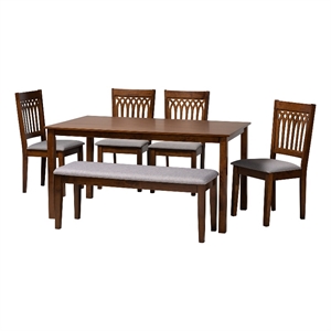 Baxton Studio Genesis Gray Fabric and Walnut Brown Wood 6-Piece Dining Set