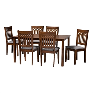 Baxton Studio Genesis Gray Fabric and Walnut Brown Wood 7-Piece Dining Set