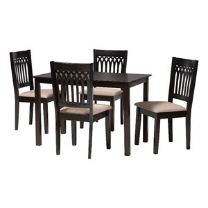 Baxton Studio Genesis Beige Fabric and Dark Brown Wood 5-Piece Dining Set