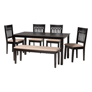 Baxton Studio Genesis Beige Fabric and Dark Brown Wood 6-Piece Dining Set