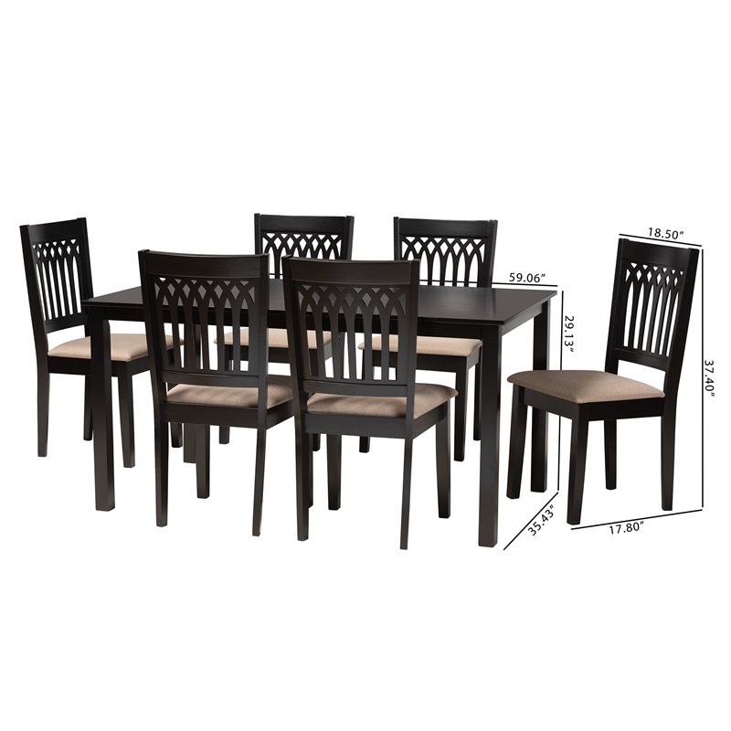 Baxton Studio Genesis Beige Fabric and Dark Brown Wood 7-Piece Dining Set