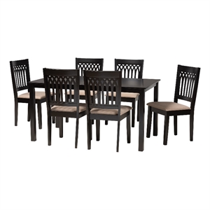 Baxton Studio Genesis Beige Fabric and Dark Brown Wood 7-Piece Dining Set