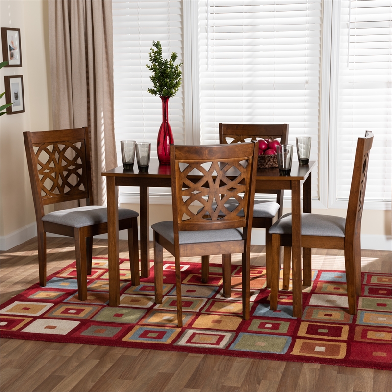 Baxton Studio Abigail Gray Fabric and Walnut Brown Wood 5-Piece Dining Set