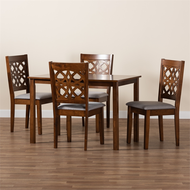 Baxton Studio Abigail Gray Fabric and Walnut Brown Wood 5-Piece Dining Set