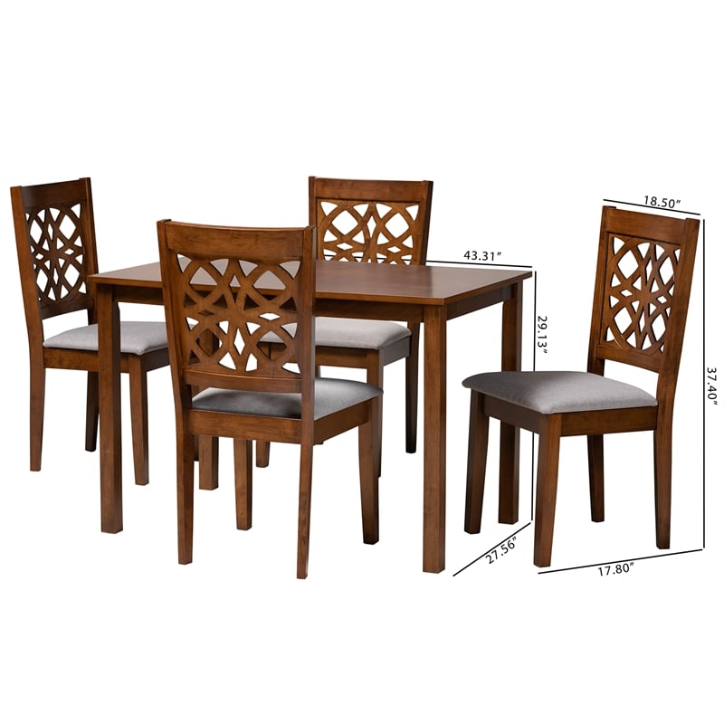 Baxton Studio Abigail Gray Fabric and Walnut Brown Wood 5-Piece Dining Set