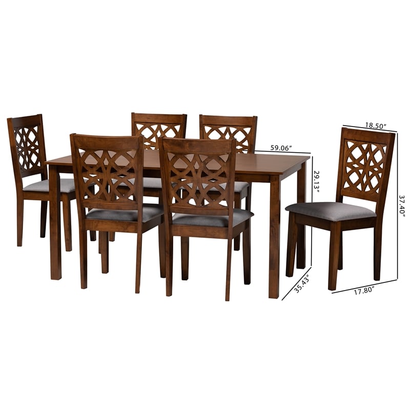 Baxton Studio Abigail Gray Fabric and Walnut Brown Wood 7-Piece Dining Set