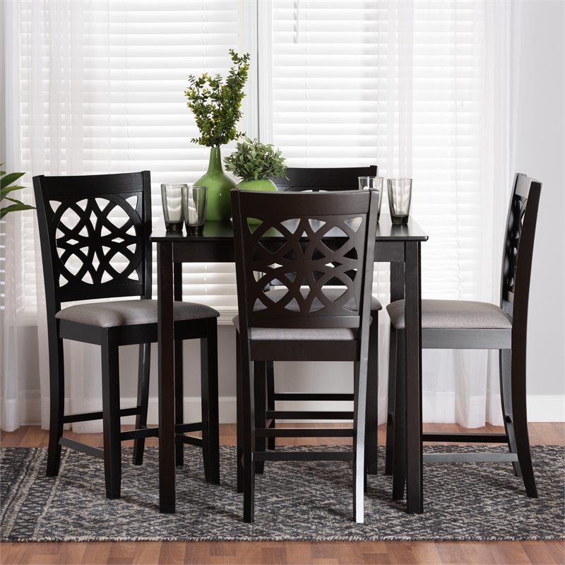 Baxton Studio Abigail Gray Fabric and Dark Brown Wood 5-Piece Pub Set