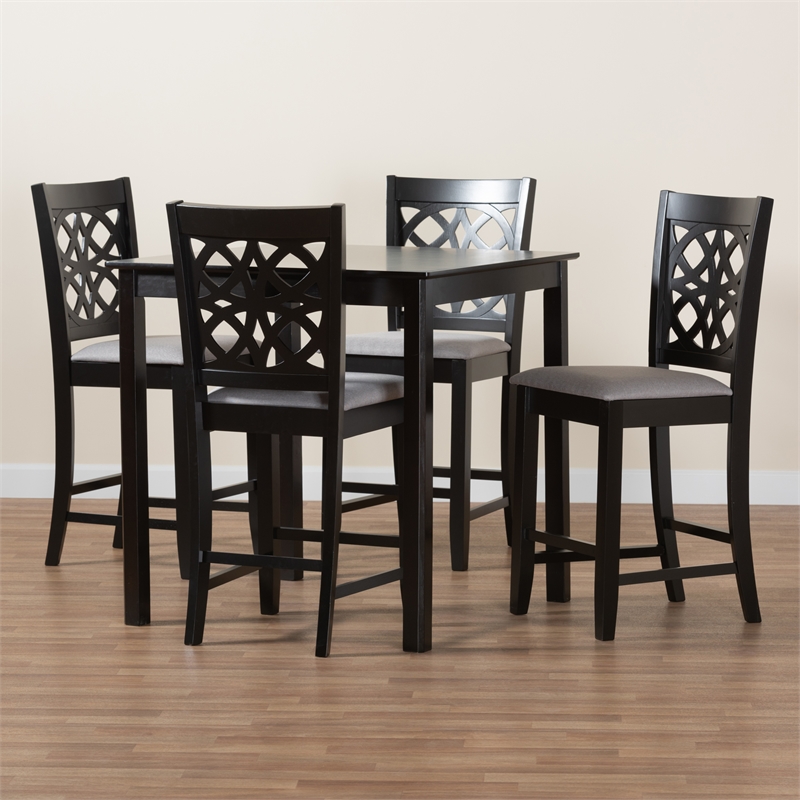 Baxton Studio Abigail Gray Fabric and Dark Brown Wood 5-Piece Pub Set