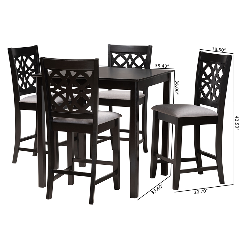 Baxton Studio Abigail Gray Fabric and Dark Brown Wood 5-Piece Pub Set