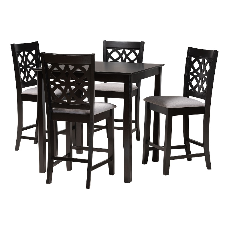 Baxton Studio Abigail Gray Fabric and Dark Brown Wood 5-Piece Pub Set