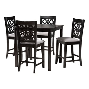 Baxton Studio Abigail Gray Fabric and Dark Brown Wood 5-Piece Pub Set