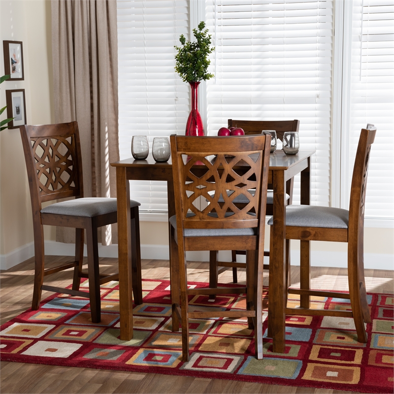 Baxton Studio Abigail Gray Fabric and Walnut Brown Wood 5-Piece Pub Set
