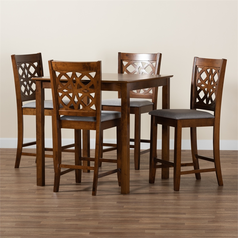 Baxton Studio Abigail Gray Fabric and Walnut Brown Wood 5-Piece Pub Set