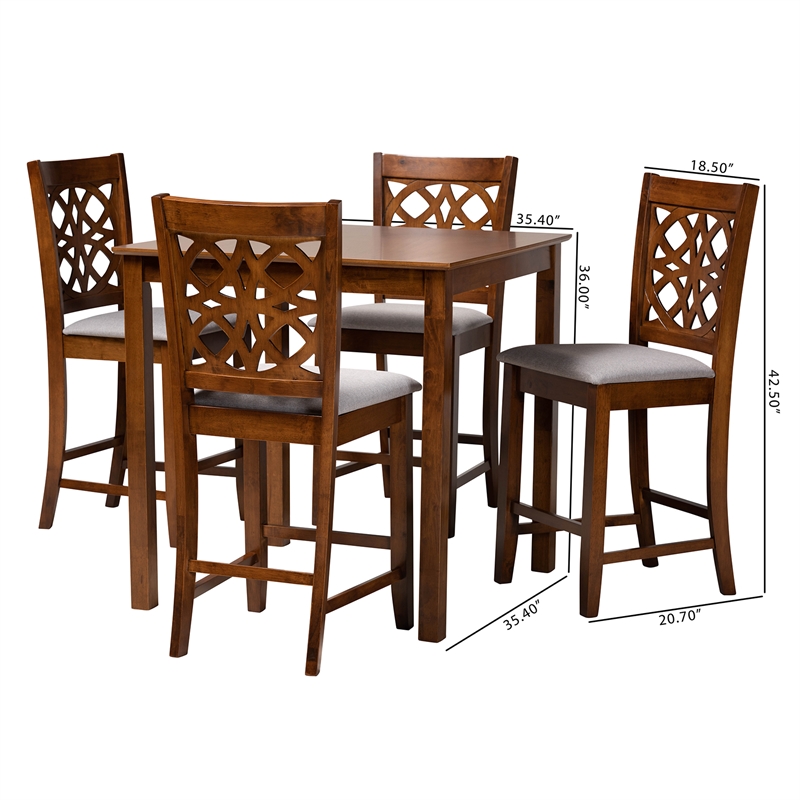 Baxton Studio Abigail Gray Fabric and Walnut Brown Wood 5-Piece Pub Set