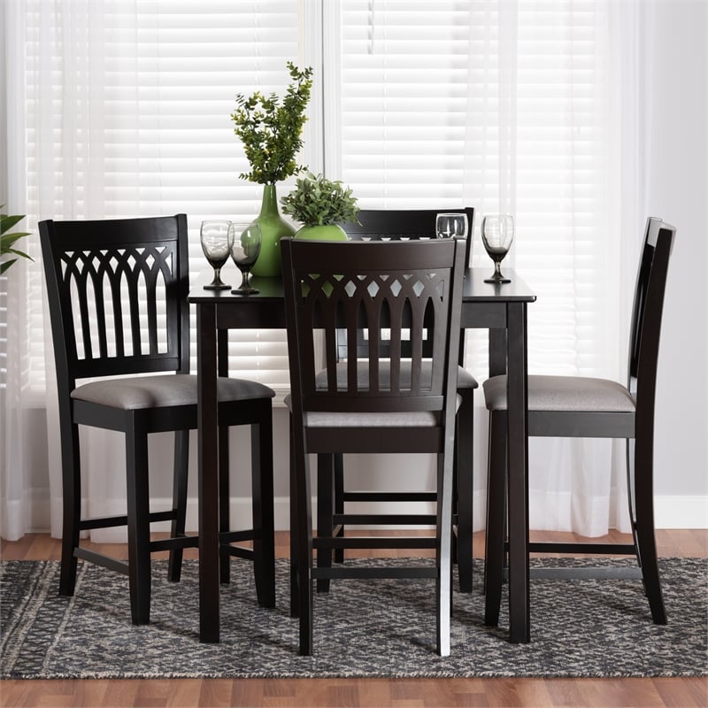 Baxton Studio Genesis Gray Fabric and Dark Brown Wood 5-Piece Pub Set