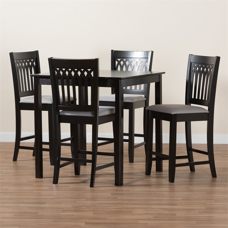 Baxton Studio Genesis Gray Fabric and Dark Brown Wood 5-Piece Pub Set