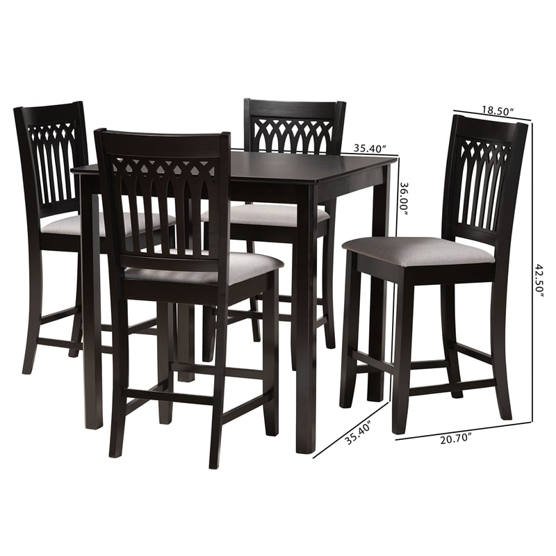 Baxton Studio Genesis Gray Fabric and Dark Brown Wood 5-Piece Pub Set