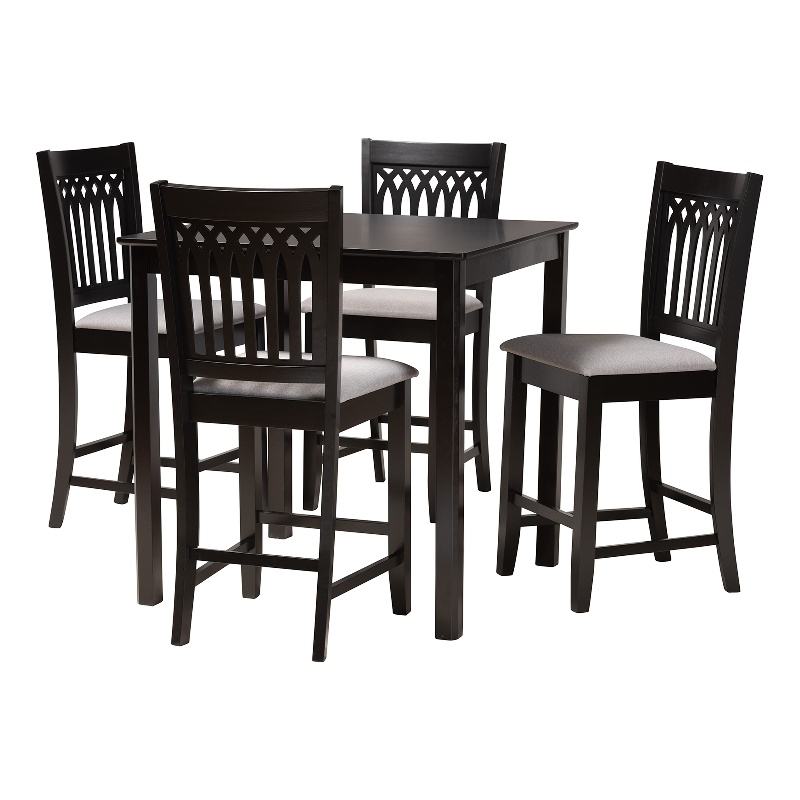 Baxton Studio Genesis Gray Fabric and Dark Brown Wood 5-Piece Pub Set