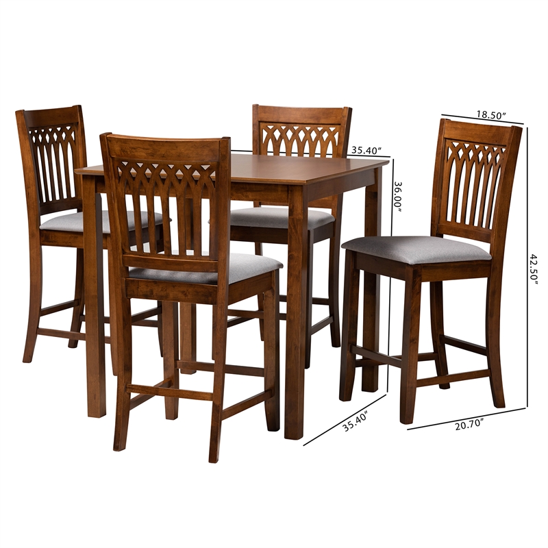 Baxton Studio Genesis Gray Fabric and Walnut Brown Wood 5-Piece Pub Set