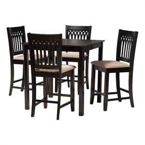Baxton Studio Genesis Beige Fabric and Dark Brown Wood 5-Piece Pub Set