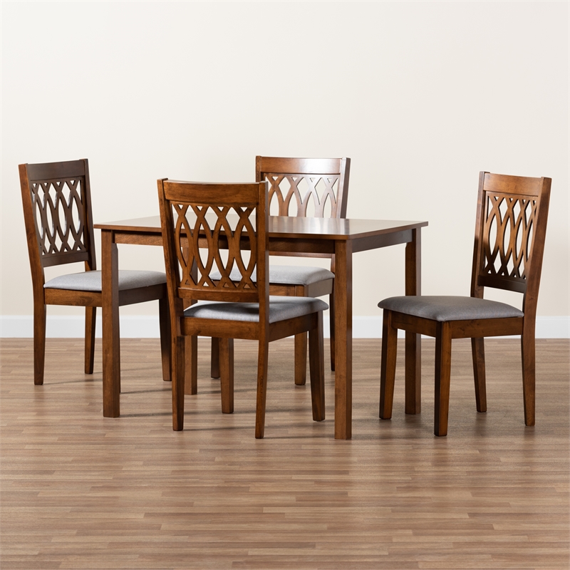 Baxton Studio Florencia Grey Fabric and Walnut Brown Wood 5-Piece Dining Set