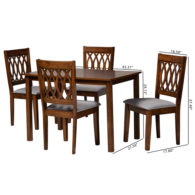Baxton Studio Florencia Grey Fabric and Walnut Brown Wood 5-Piece Dining Set