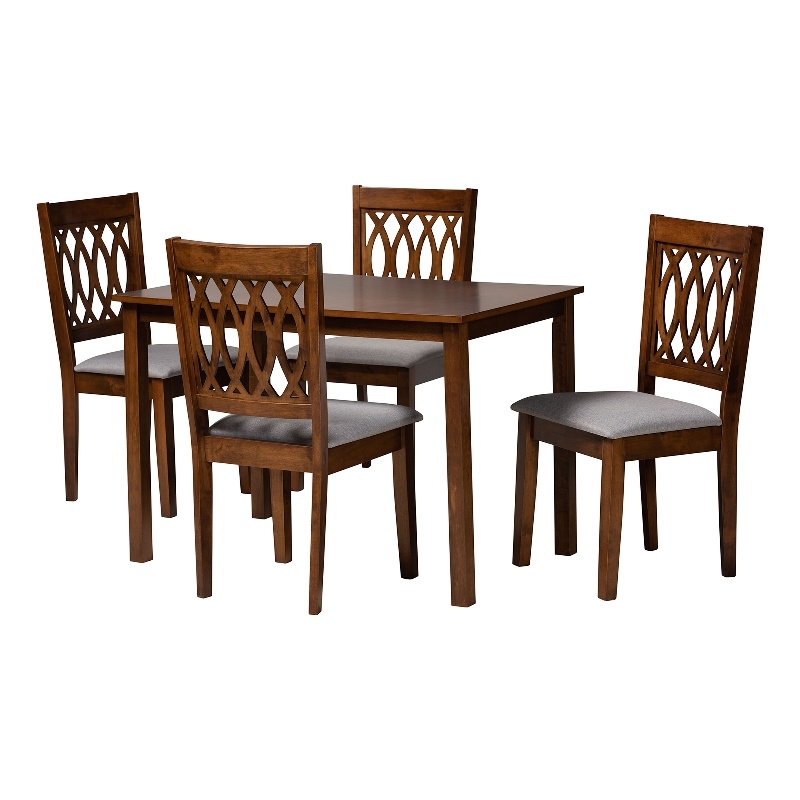 Baxton Studio Florencia Grey Fabric and Walnut Brown Wood 5-Piece Dining Set