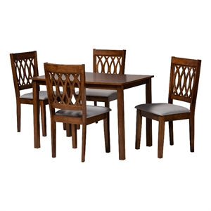 Baxton Studio Florencia Grey Fabric and Walnut Brown Wood 5-Piece Dining Set