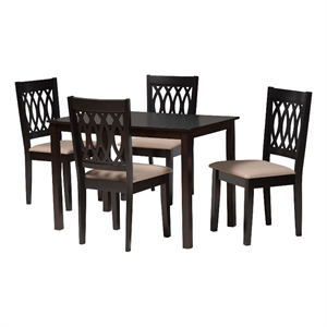 Baxton Studio Florencia Beige Fabric and Espresso Brown Wood 5-Piece Dining Set