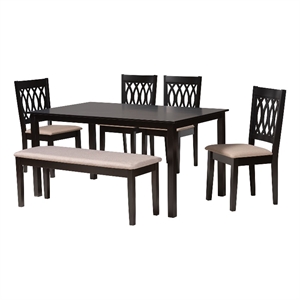 Baxton Studio Florencia Beige Fabric and Espresso Brown Wood 6-Piece Dining Set