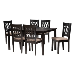 Baxton Studio Florencia Beige Fabric and Espresso Brown Wood 7-Piece Dining Set