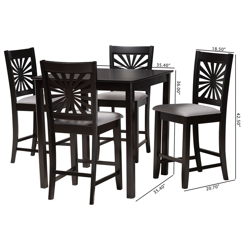 Baxton Studio Olympia Grey Fabric and Espresso Brown Wood 5-Piece Pub Set