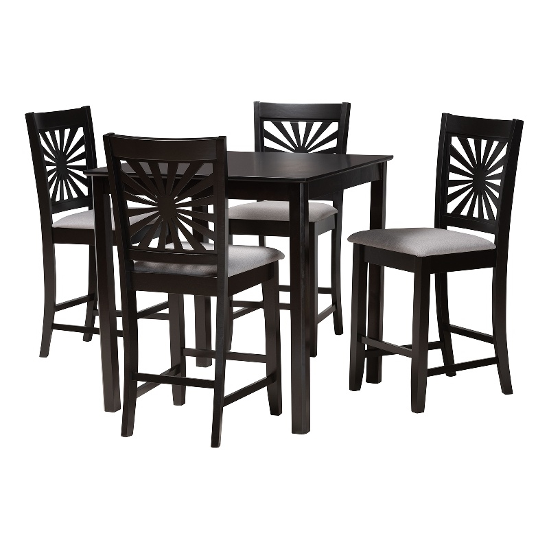 Baxton Studio Olympia Grey Fabric and Espresso Brown Wood 5-Piece Pub Set