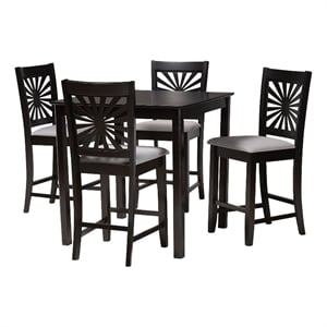 Baxton Studio Olympia Grey Fabric and Espresso Brown Wood 5-Piece Pub Set