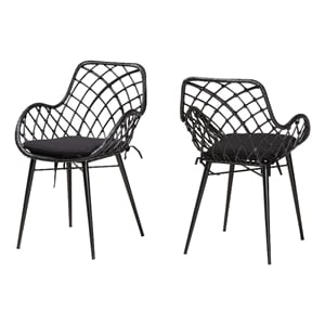 Baxton Studio Ballerina Bohemian Black Finished Rattan and Metal Dining Chair