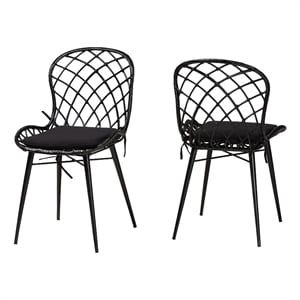 Baxton Studio Sabelle Bohemian Black Finished Rattan and Metal Dining Chair