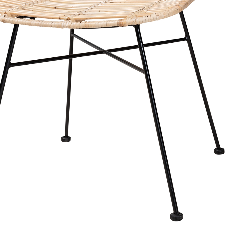 Baxton Studio Manhattan Natural Brown Rattan and Black Metal Dining Chair