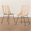 Baxton Studio Manhattan Natural Brown Rattan and Black Metal Dining Chair
