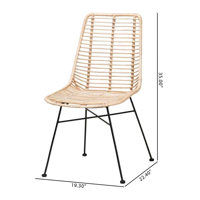 Baxton Studio Manhattan Natural Brown Rattan and Black Metal Dining Chair